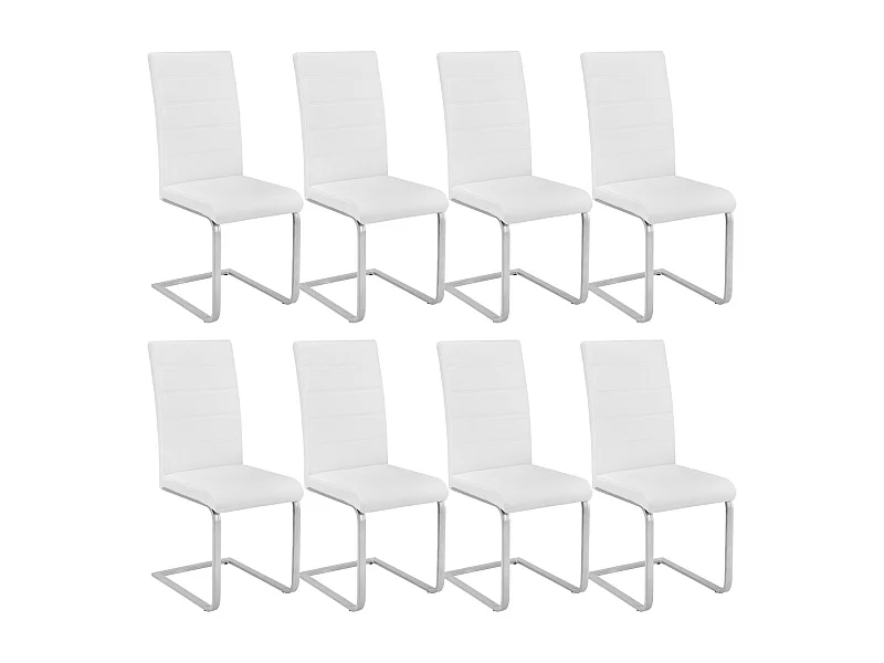 Lot de 8 chaises pieds acier siège de salon cuisine salle à manger design carré élégant blanc 08_0000091