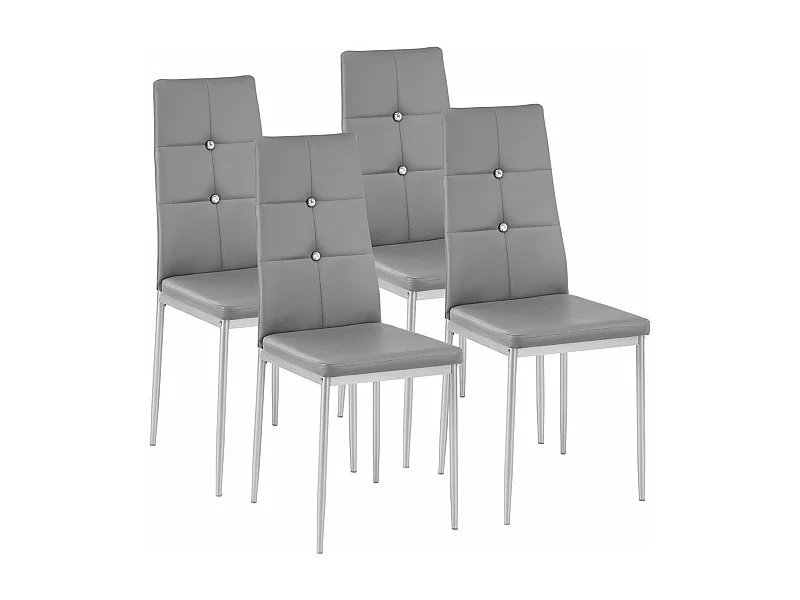 Lot de 4 chaises siège de salon cuisine salle à manger design élégant avec brillant gris 08_0000562