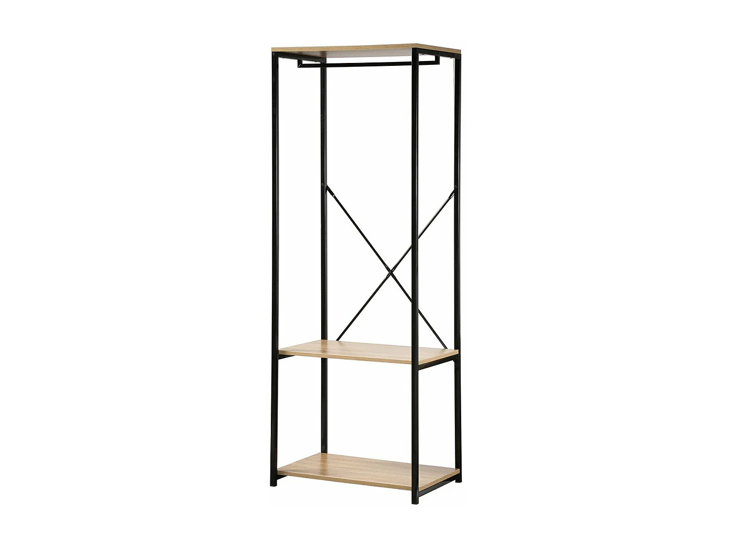 Penderie 3 étagères métal et décor chêne - L60 cm