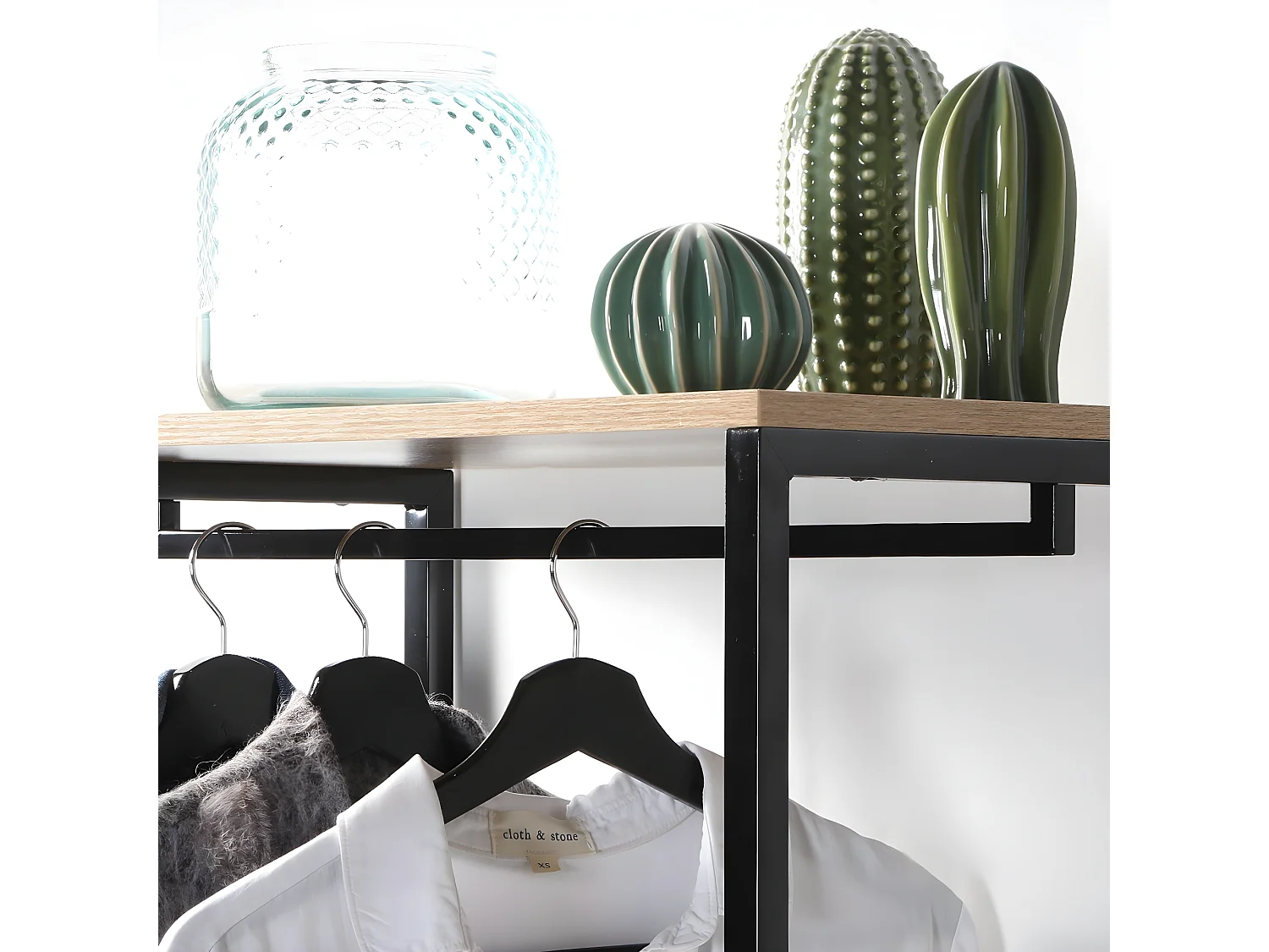 Penderie 3 étagères métal et décor chêne - L60 cm