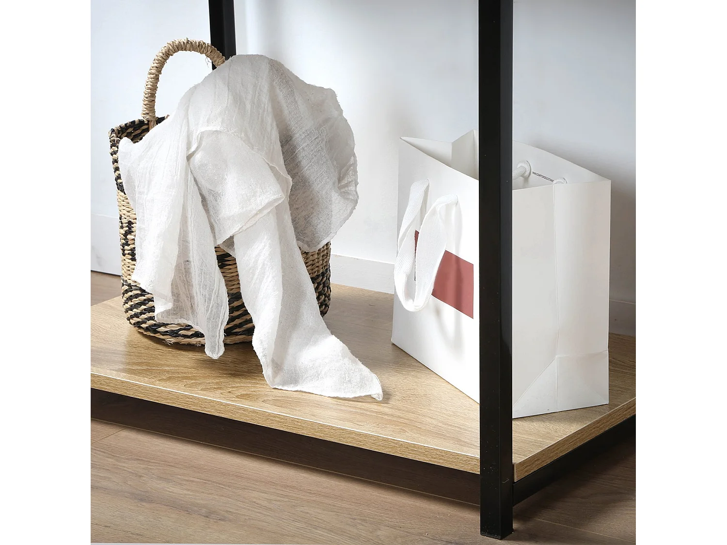 Penderie 3 étagères métal et décor chêne - L60 cm