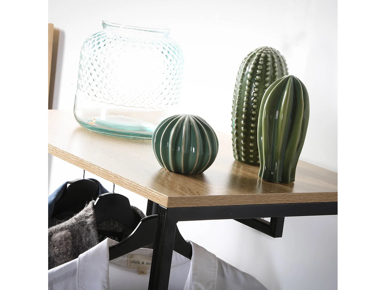 Penderie 3 étagères métal et décor chêne - L60 cm