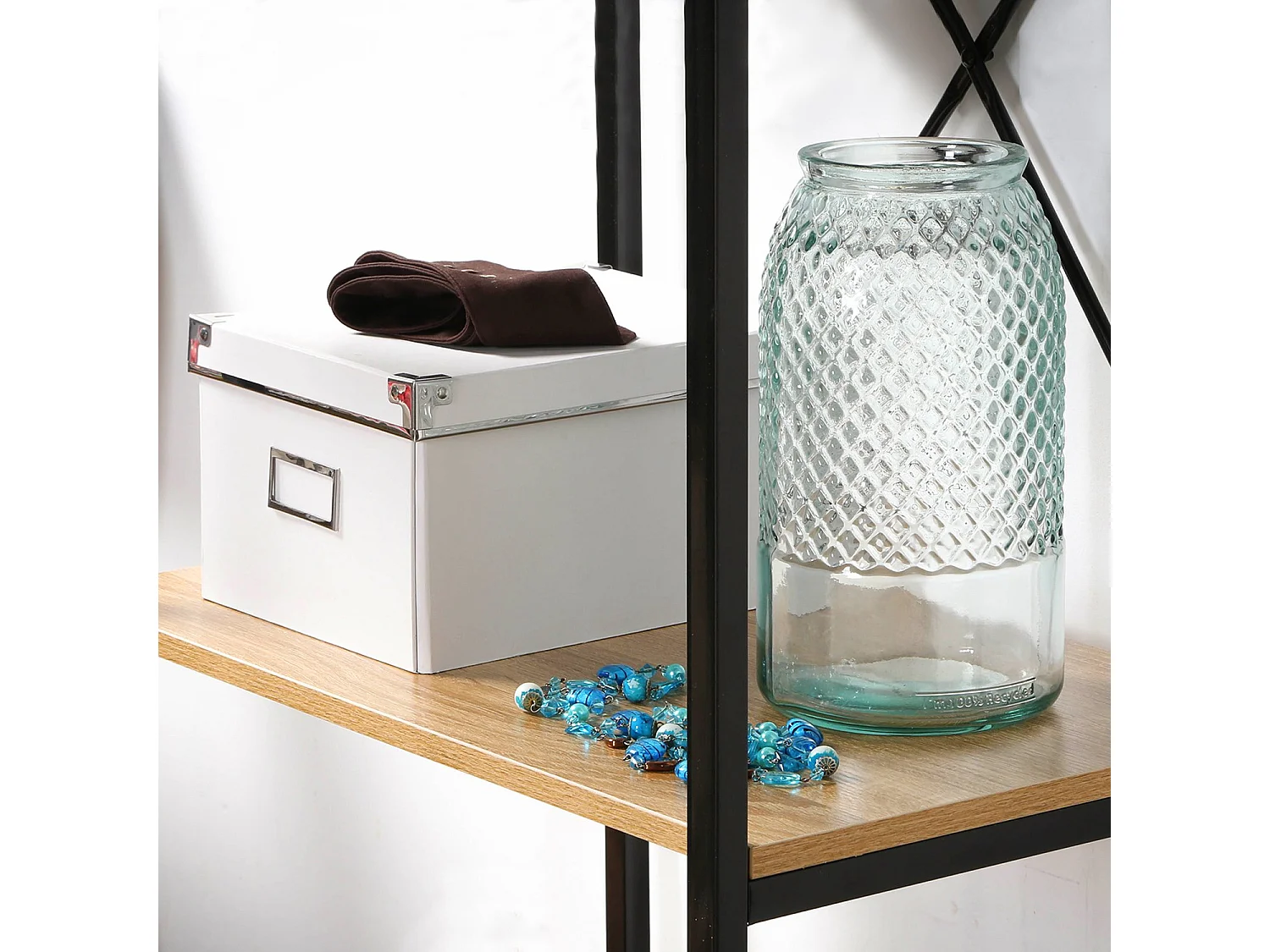 Penderie 3 étagères métal et décor chêne - L60 cm