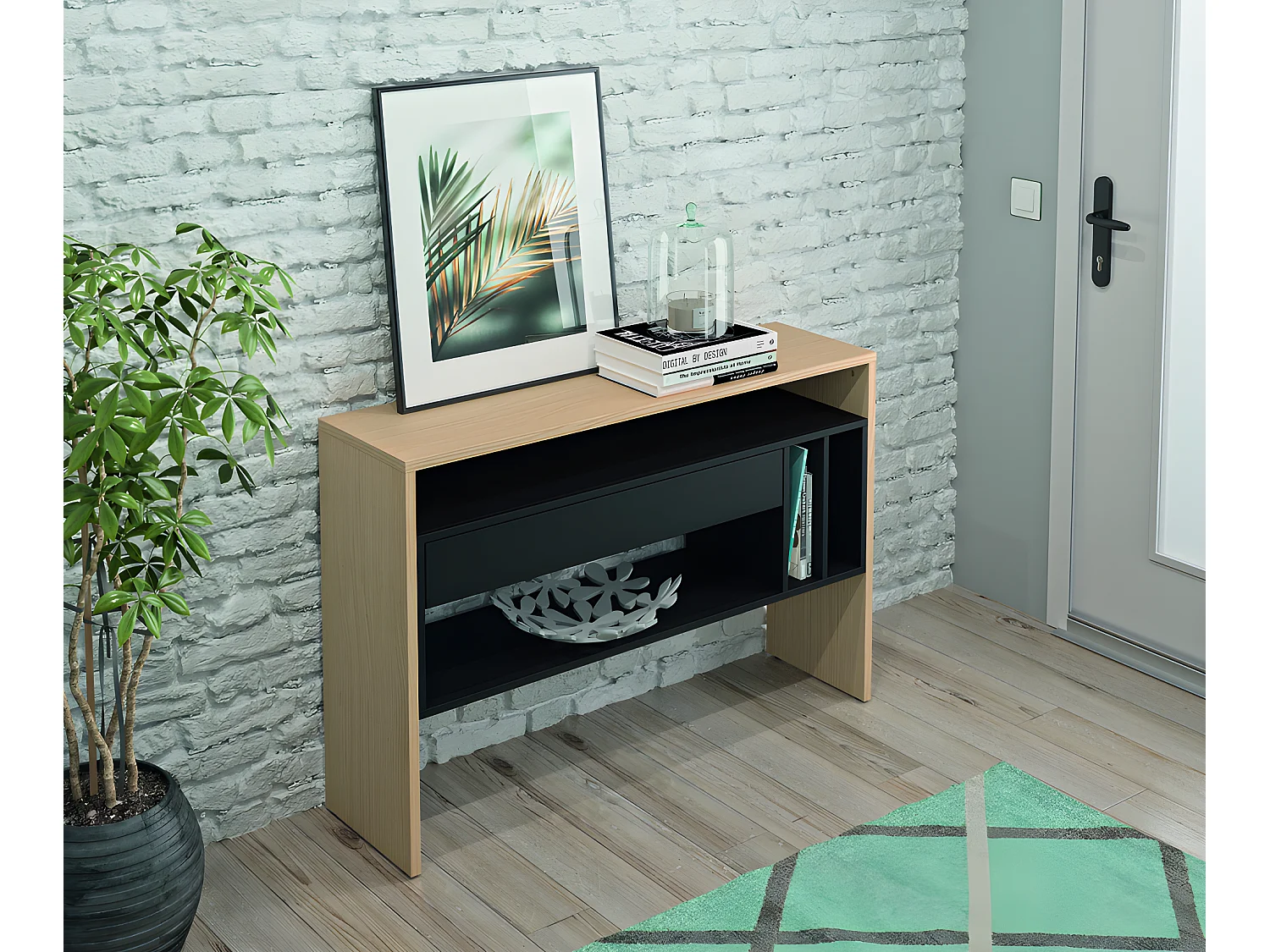 Console CHOROMELA - chêne clair et noir - SYMBIOSIS