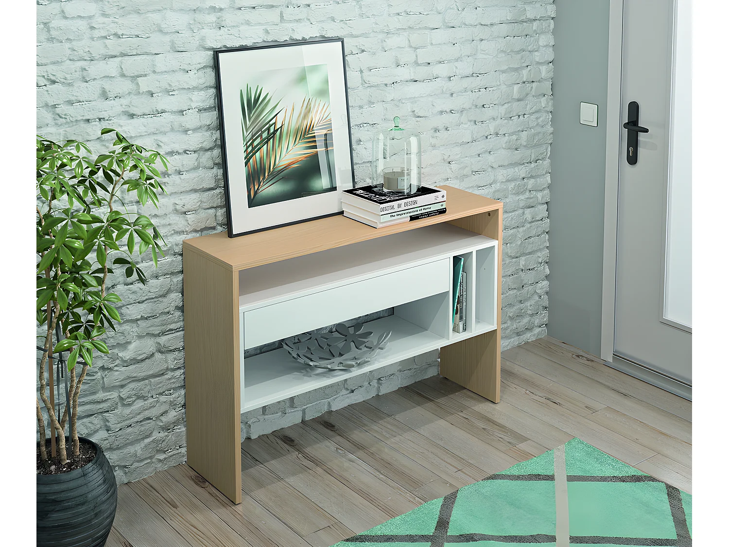 Console CHOROMELA - chêne clair et blanc - SYMBIOSIS