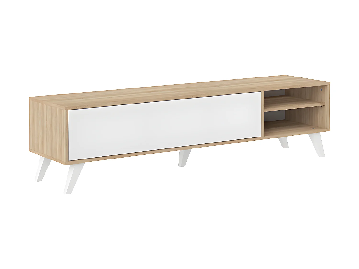 Meuble TV PRISM avec abattant - chêne naturel et blanc - TEMAHOME