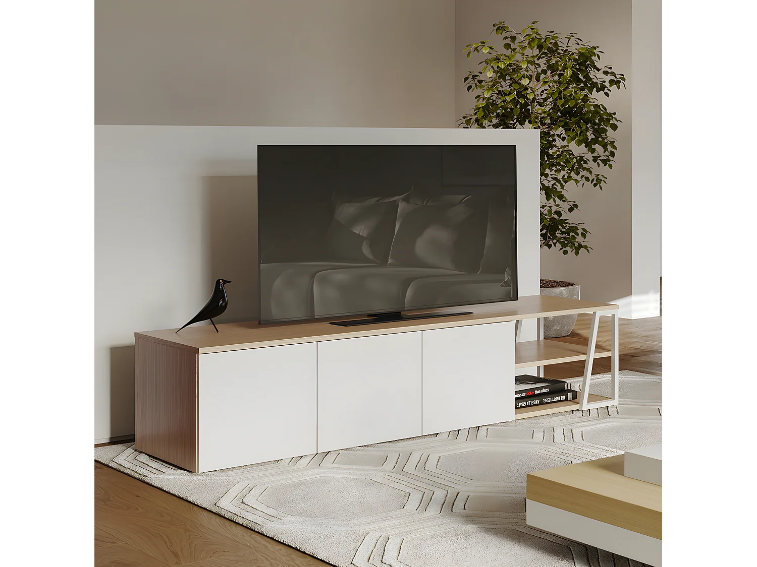 Meuble TV ALBI 190 chêne et blanc