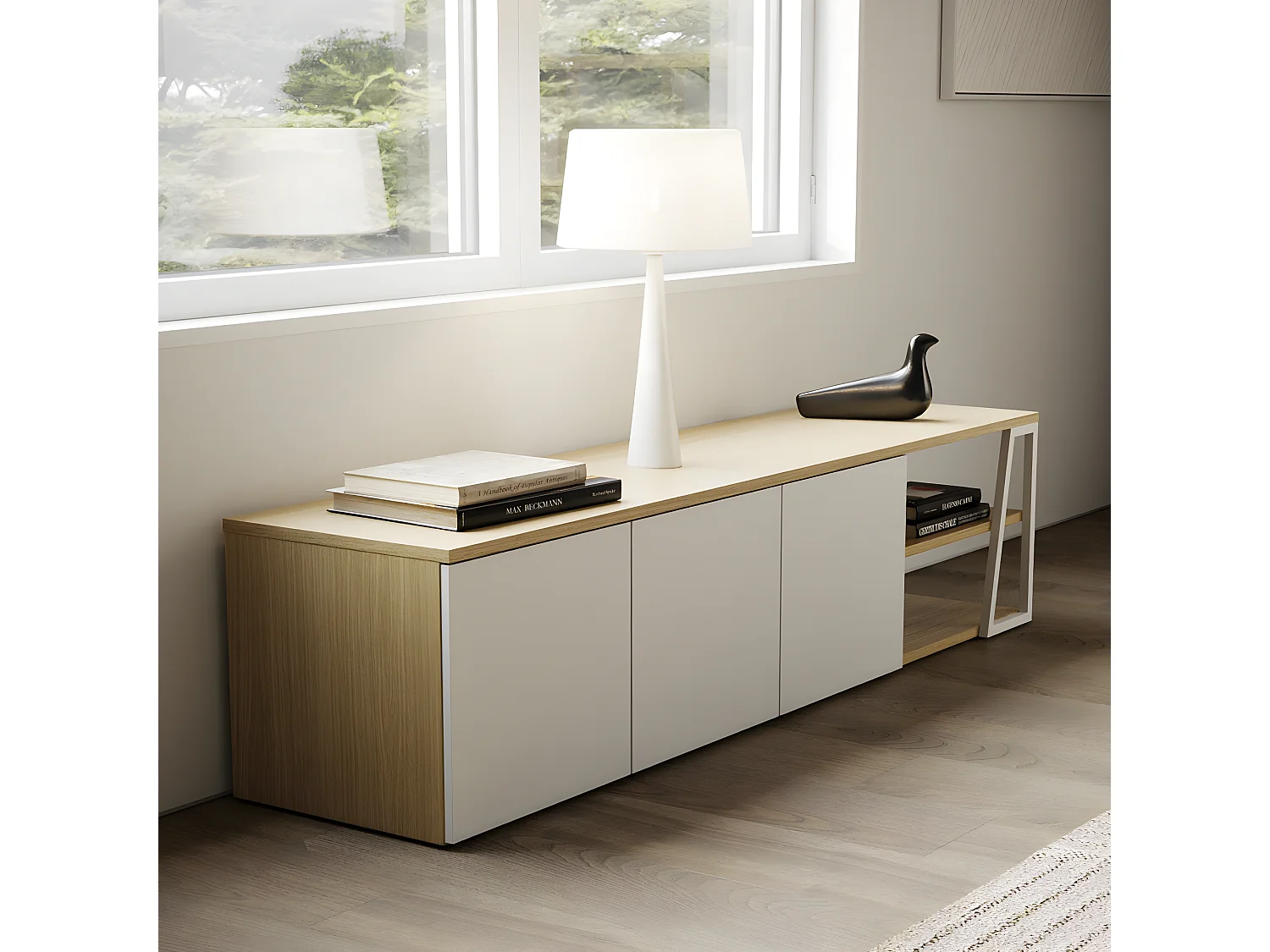 Meuble TV ALBI 190 chêne et blanc
