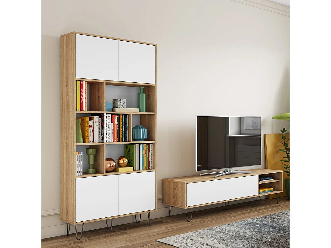 Meuble TV AERO - chêne naturel et blanc - TEMAHOME