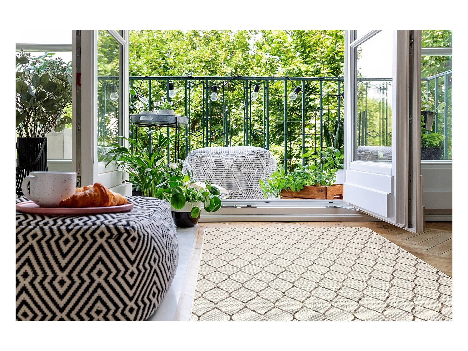 Sisal tapijt SISAL BOHO 46211061 klaver geruite beige  80x150 cm