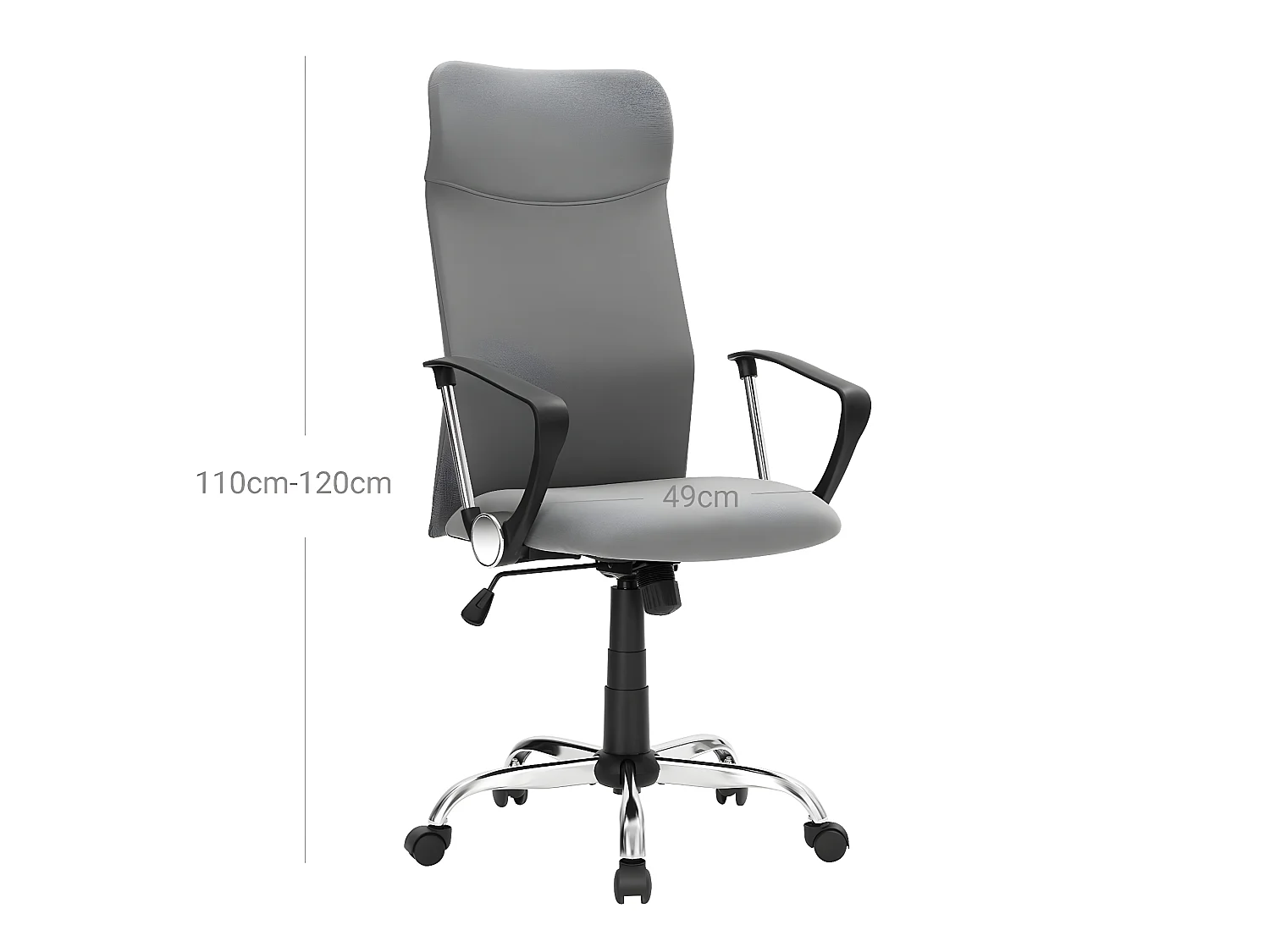 Fauteuil de bureau chaise ergonomique siège rembourré pivotant en tissu hauteur réglable mécanisme basculent charge 120 kg gris 12_0001375