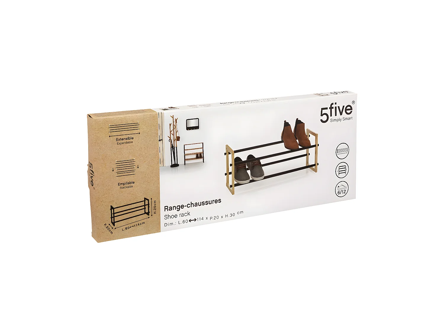 Etagère Range-chaussures extensible en Métal et Bois 12 paires