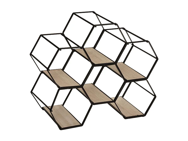 Range Bouteille en Métal Noir et Bois capacité 6 Bouteilles