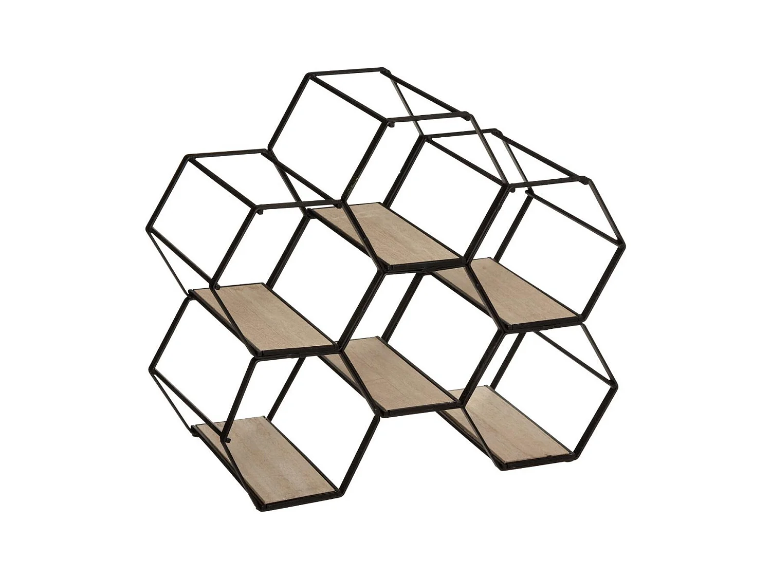 Range Bouteille en Métal Noir et Bois capacité 6 Bouteilles