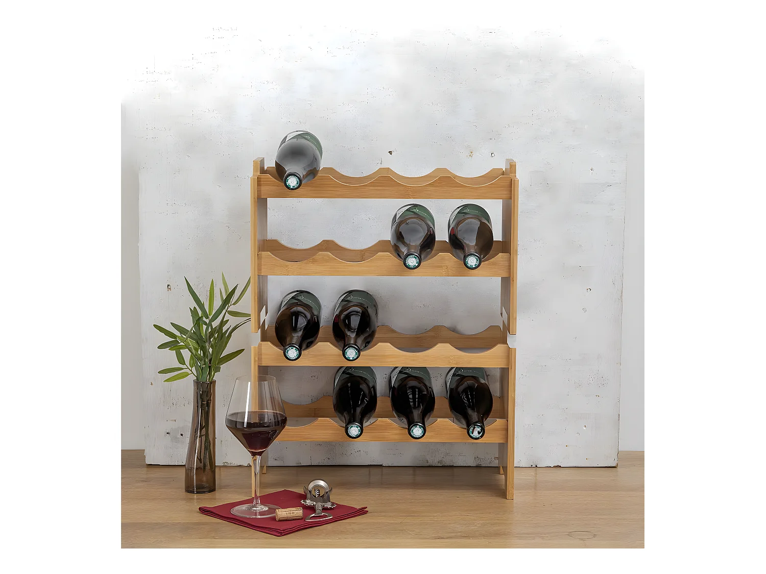 Range Bouteilles en Bambou capacité 8 Bouteilles Rack superposable