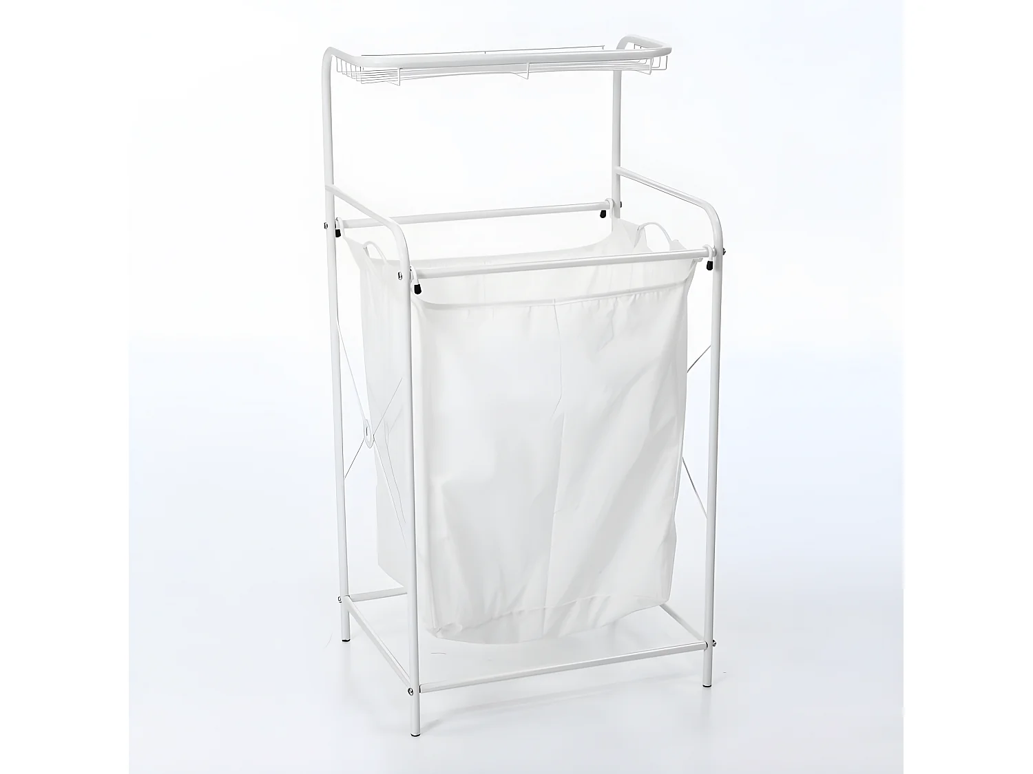 Panier à linge  blanc sur support
