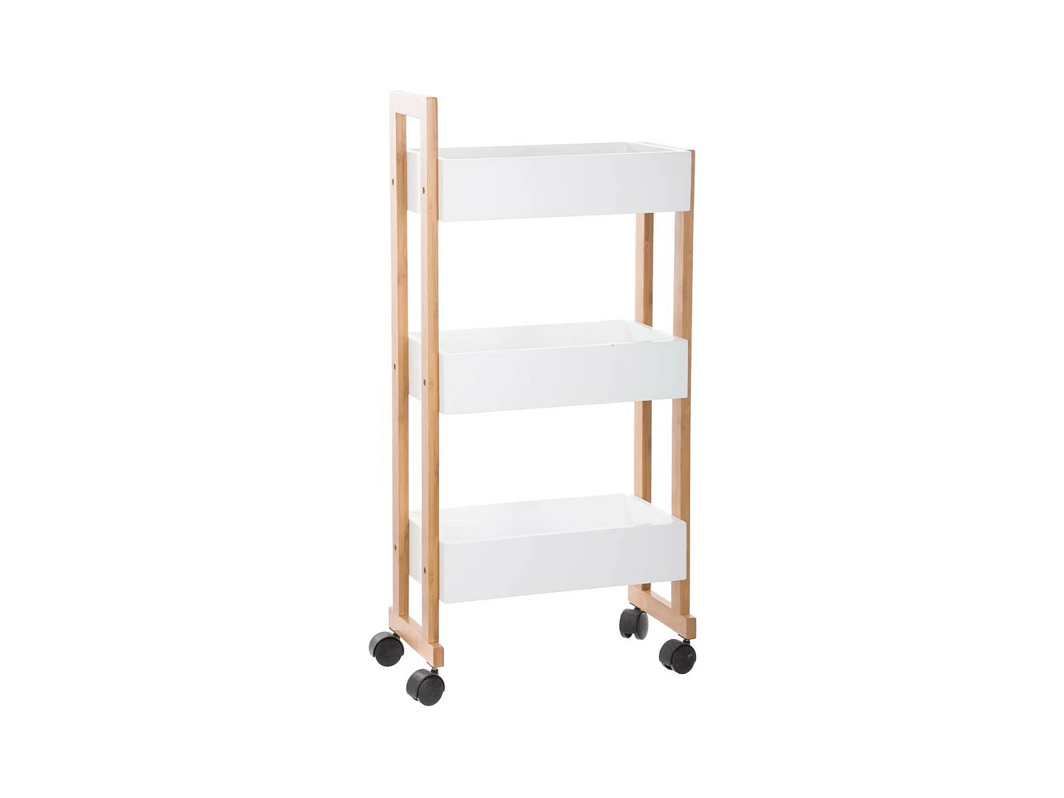 Desserte roulante 3 niveaux en Bambou et Bois Blanc H 80 cm
