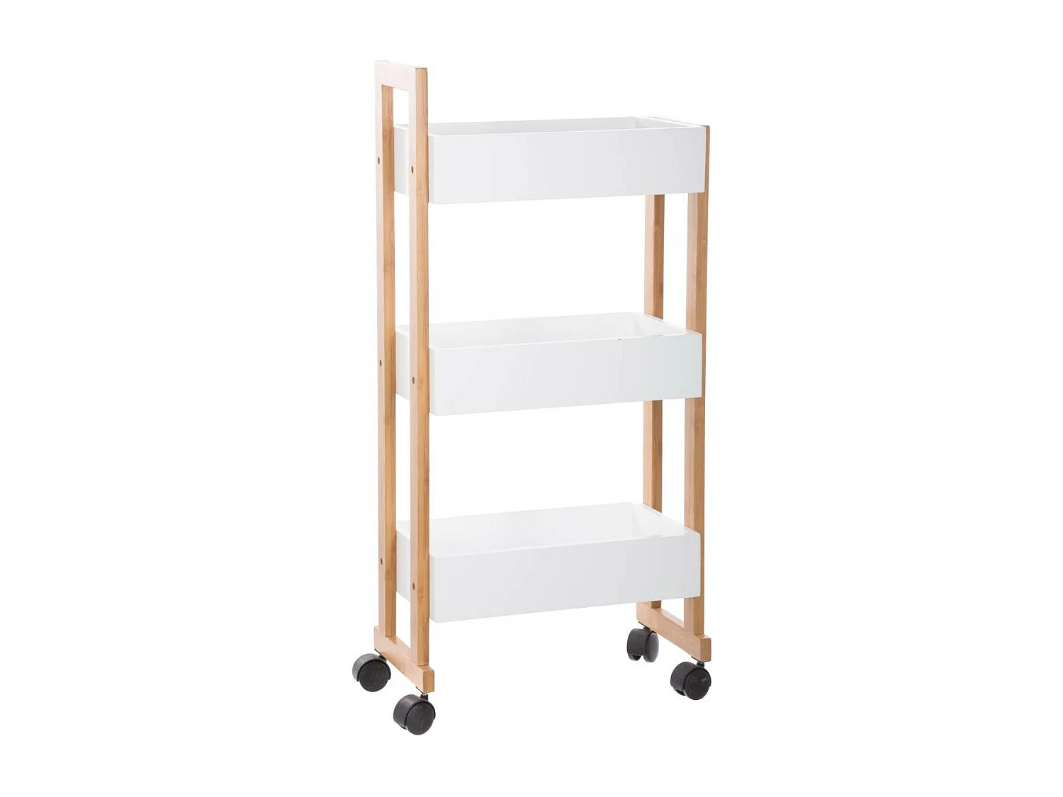 Desserte roulante 3 niveaux en Bambou et Bois Blanc H 80 cm