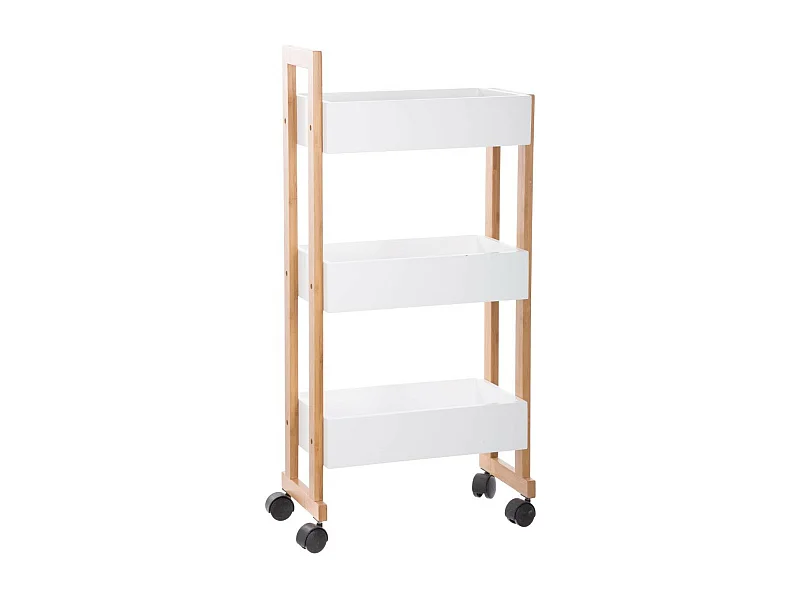 Desserte roulante 3 niveaux en Bambou et Bois Blanc H 80 cm
