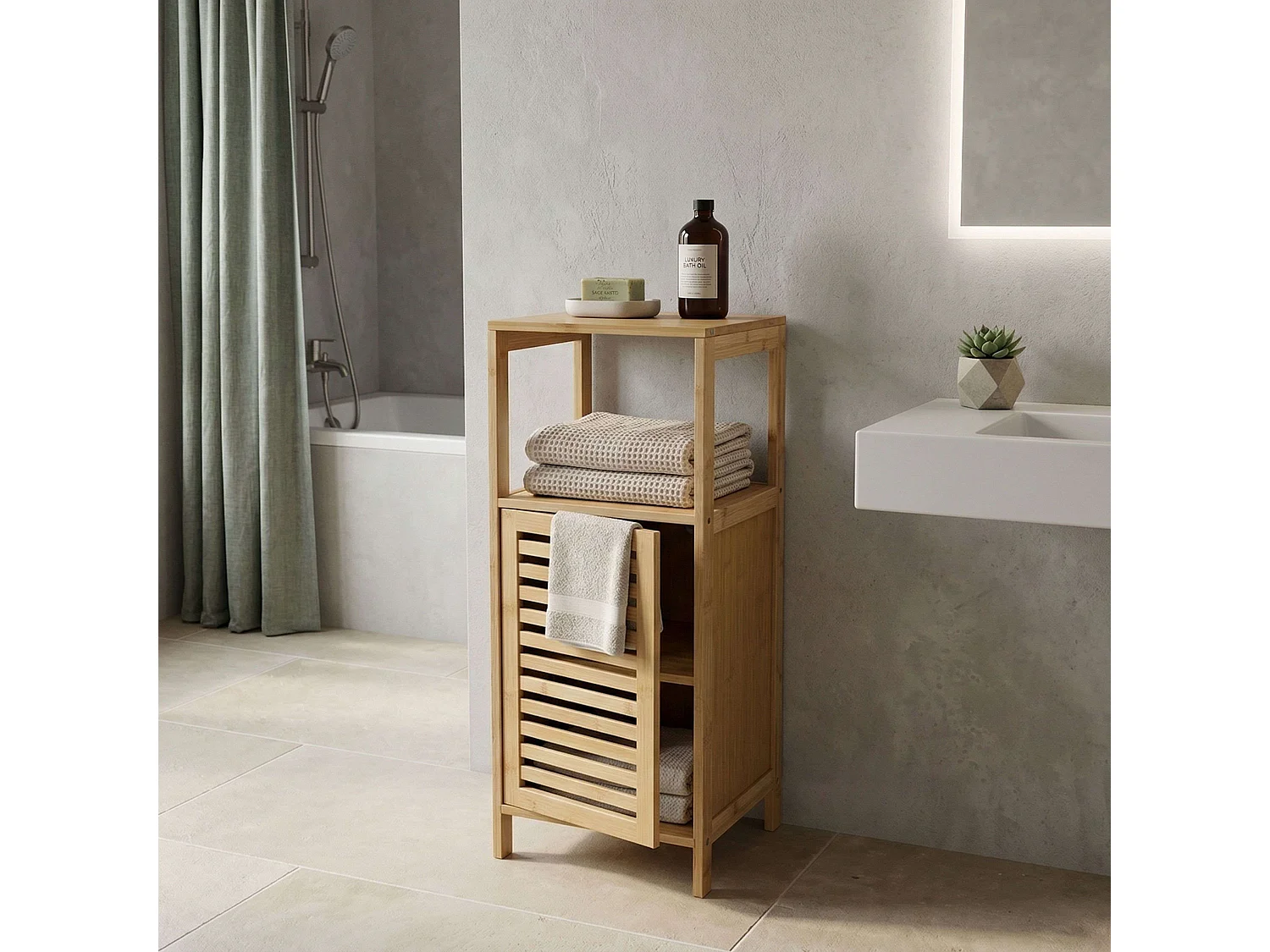 Meuble bas auxiliaire avec 1 porte et espace ouvert, dimensions : 32 x 80 x 28 cm