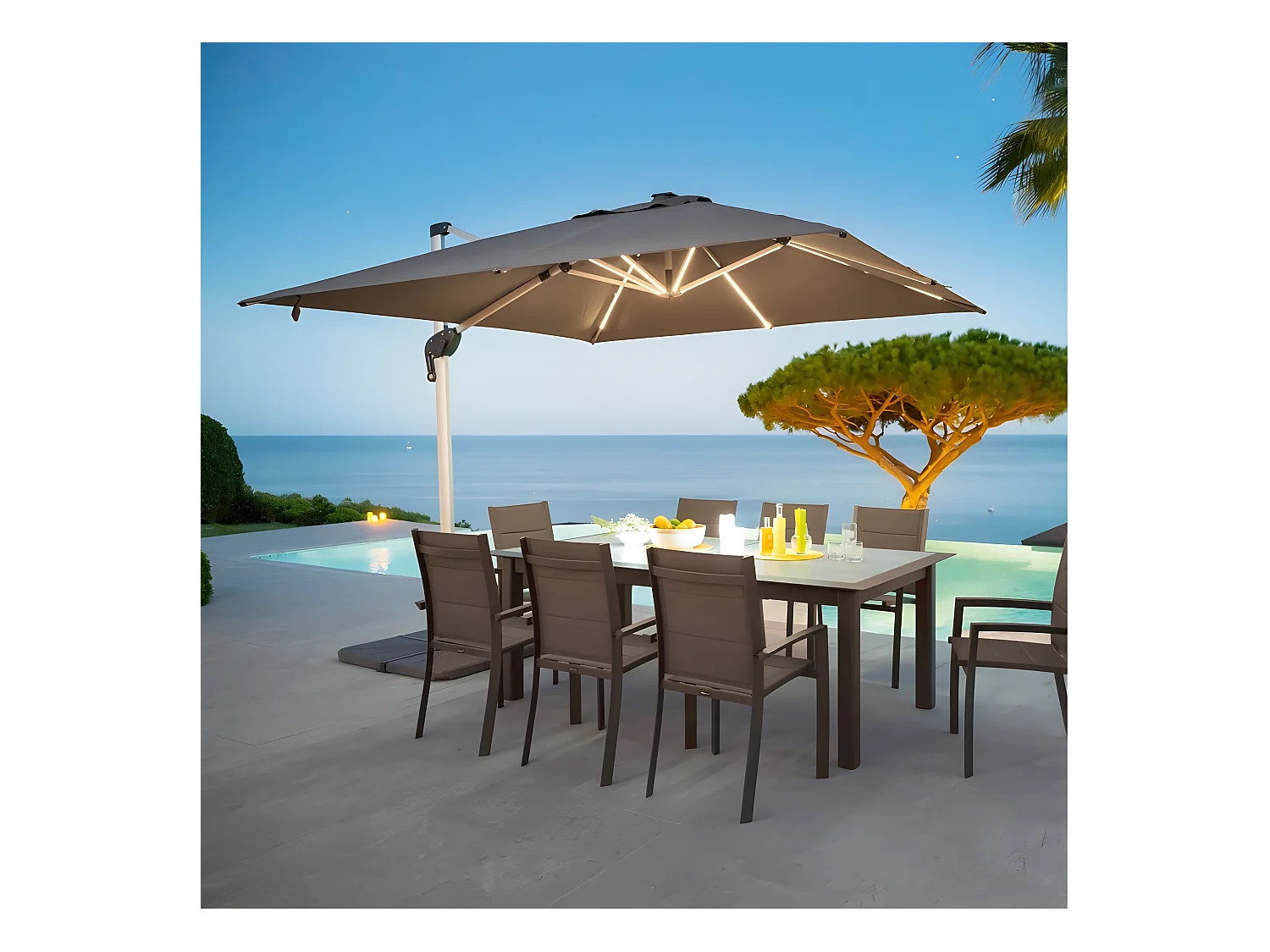 Parasol carré avec LEDs Equador Hespéride