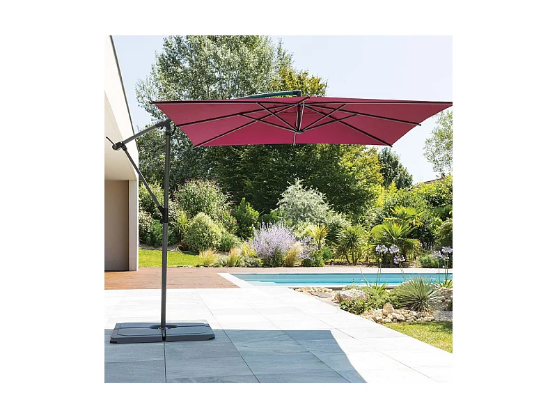 Parasol décentré carré Manoa bordeaux Hespéride