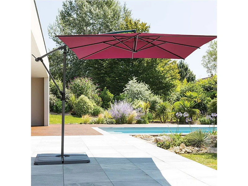 Parasol décentré carré Manoa bordeaux Hespéride