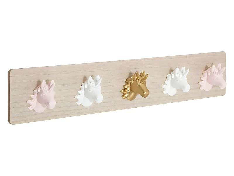 Patère Enfant Licorne 5 Crochets en Bois