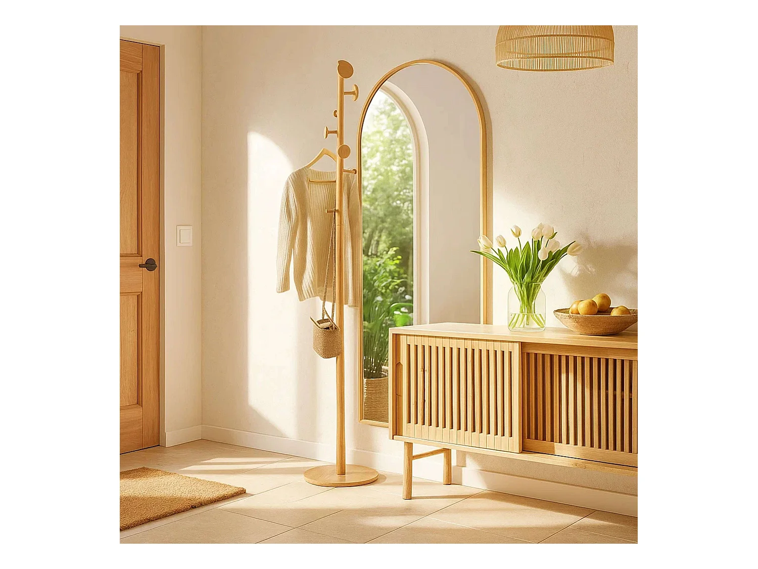 Porte-manteaux en Bambou 8 patères H 175 cm