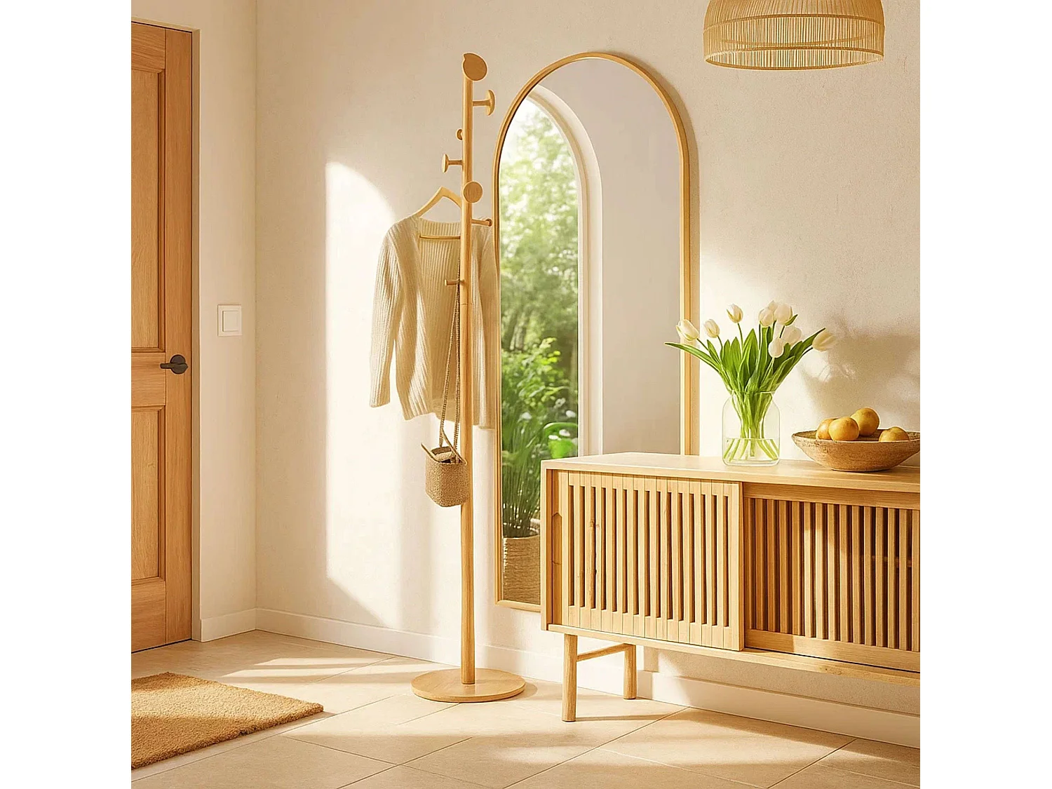 Porte-manteaux en Bambou 8 patères H 175 cm