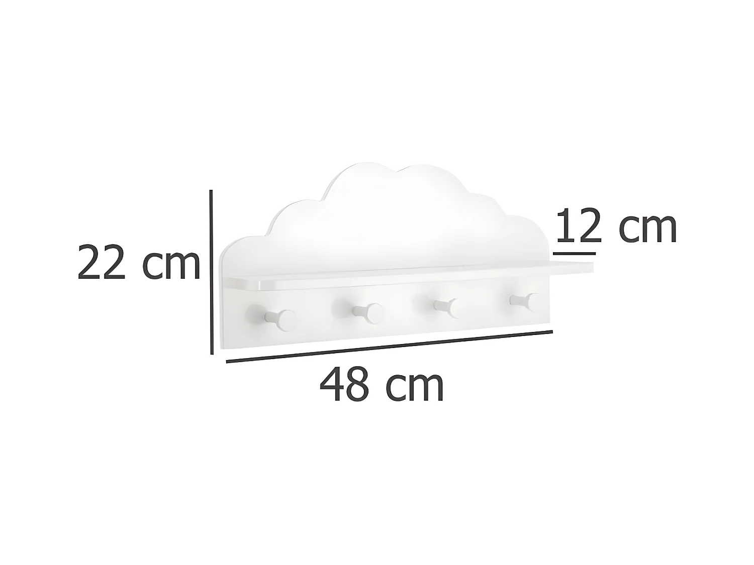 Perchero 4 colgadores MDF blanco 12x48x22cm