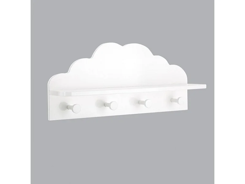 Patère Enfant Nuage Blanc 4 Crochets avec Tablette