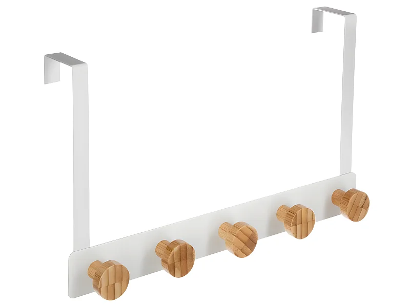 Patère de porte en Métal Blanc 5 Têtes en Bambou L 33 cm