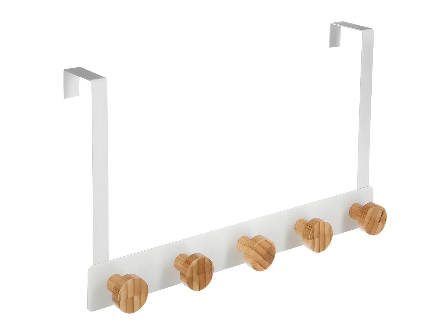 Patère de porte en Métal Blanc 5 Têtes en Bambou L 33 cm