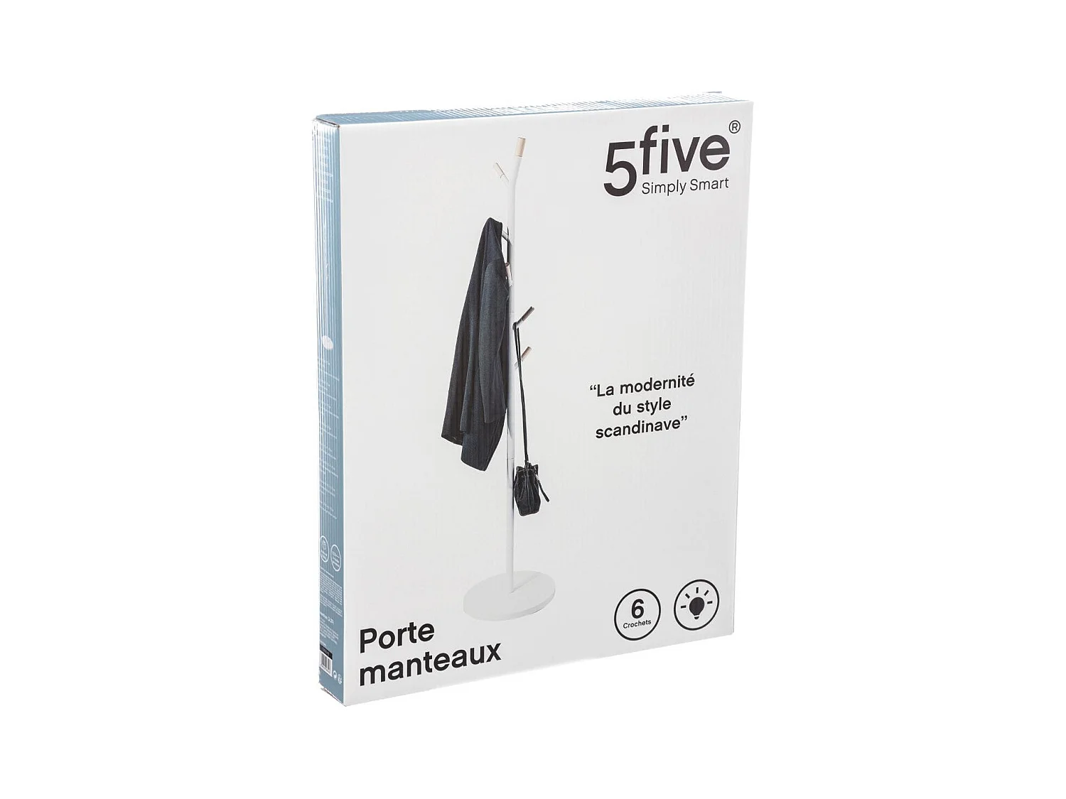 Porte-manteaux en Bois et Métal Blanc 6 Patères H 175.5 cm