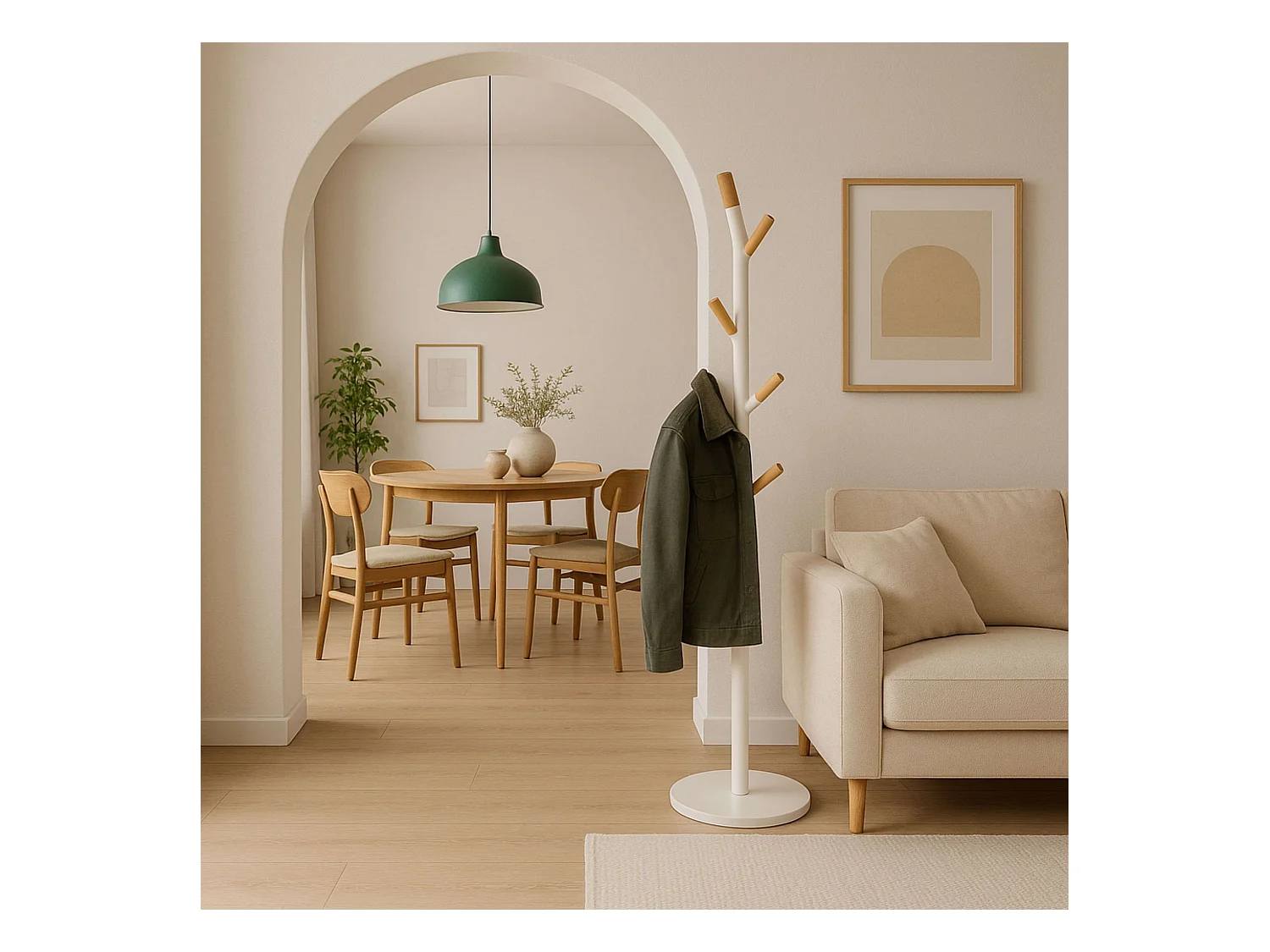 Porte-manteaux en Bois et Métal Blanc 6 Patères H 175.5 cm