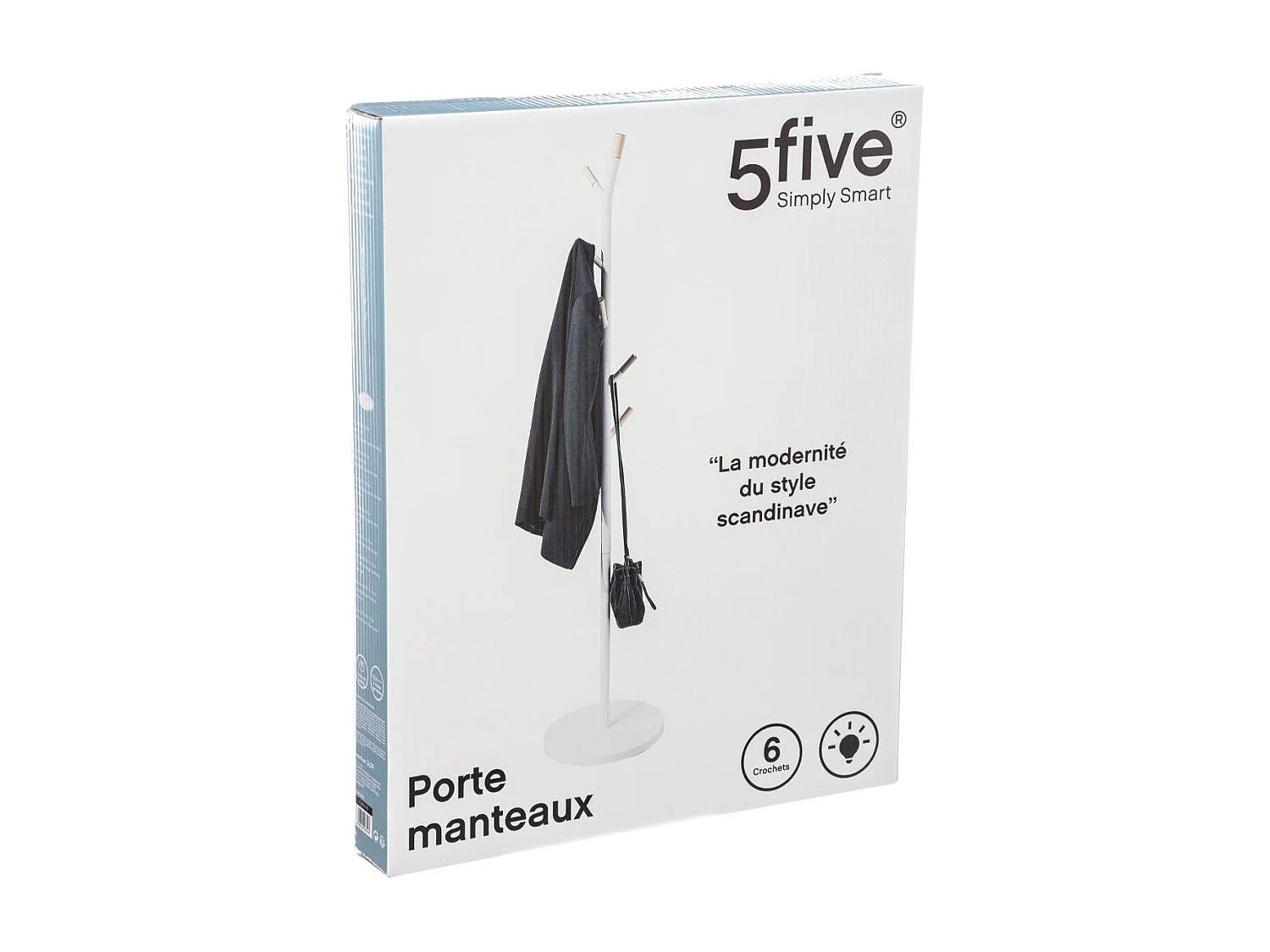 Porte-manteaux en Bois et Métal Blanc 6 Patères H 175.5 cm