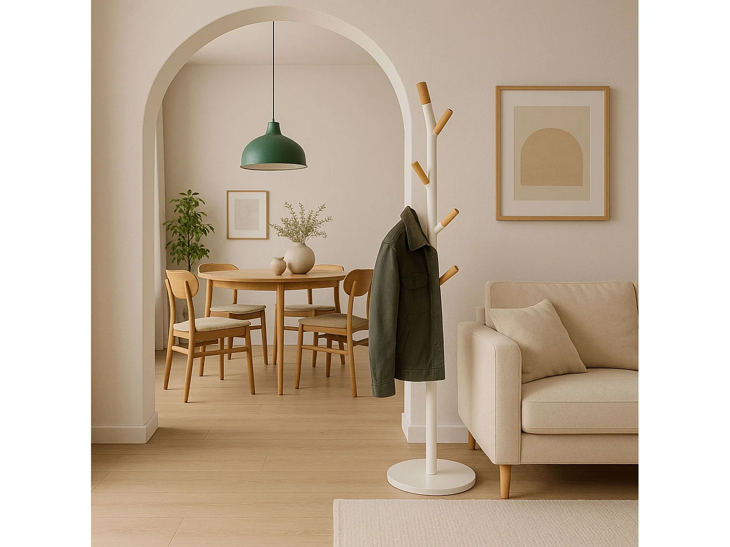 Porte-manteaux en Bois et Métal Blanc 6 Patères H 175.5 cm