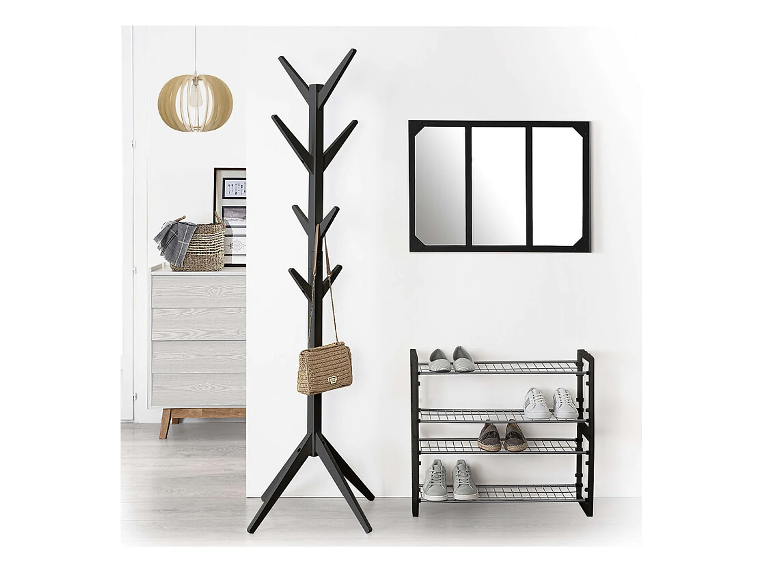 Porte-manteaux en Bois Noir 8 Patères H 173 cm