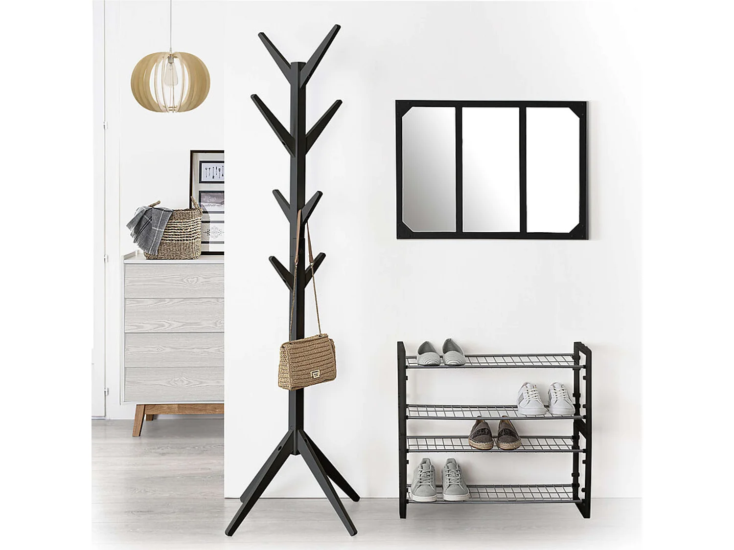 Porte-manteaux en Bois Noir 8 Patères H 173 cm