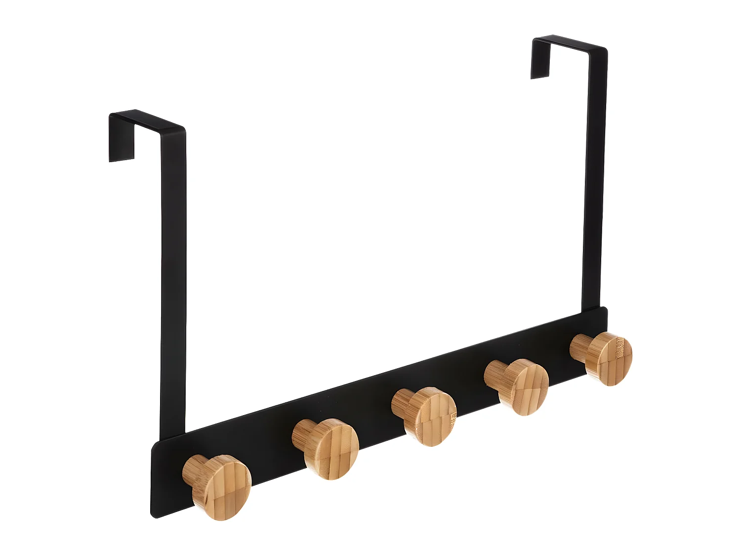 Patère de porte en Métal Noir 5 Têtes en Bambou L 33 cm