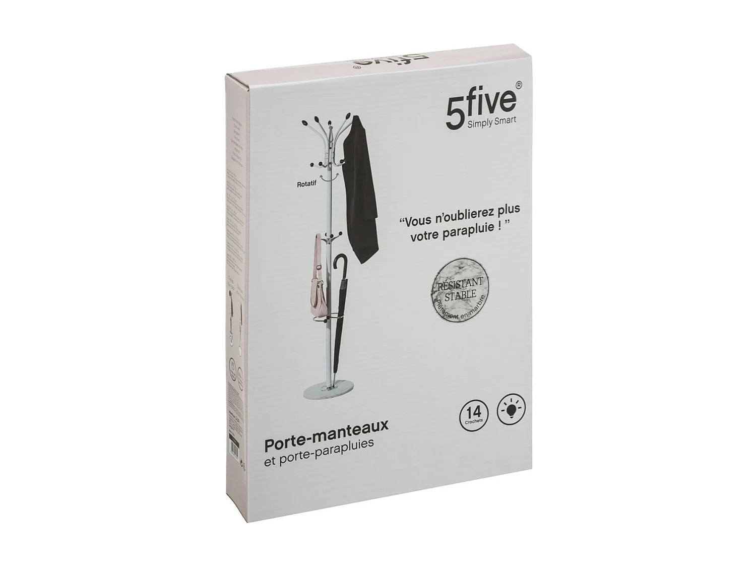 Porte-manteaux rotatif 14 Patères et Porte-parapluies en Métal et Marbre H 182 cm