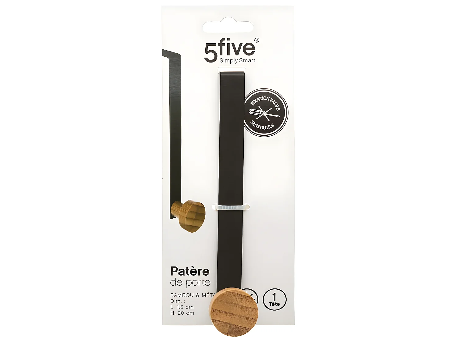 Patère de porte en Métal Noir 1 Tête en Bambou