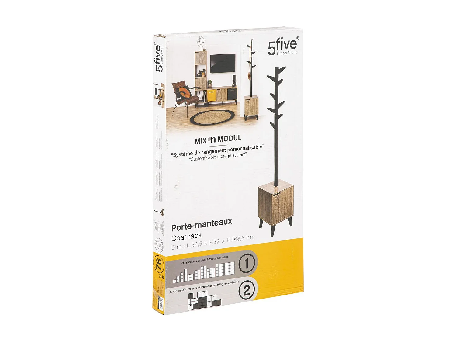 Porte Manteaux 8 Patères sur Caisson de rangement en Bois