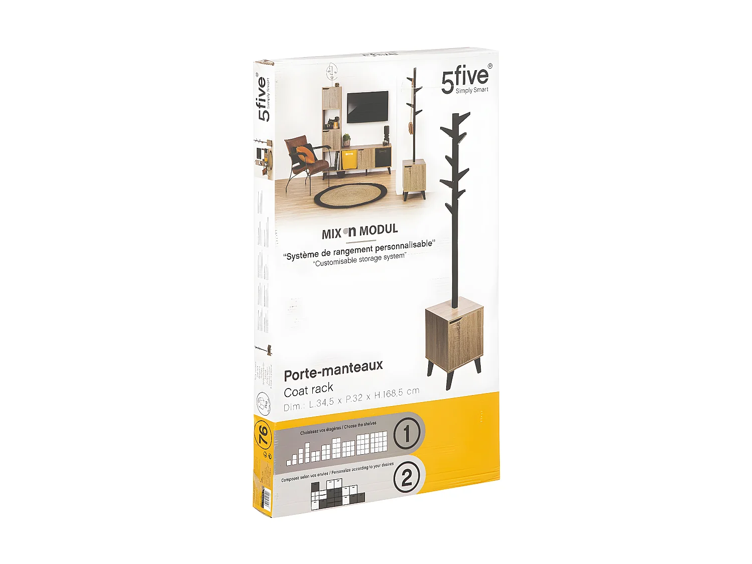 Porte Manteaux 8 Patères sur Caisson de rangement en Bois