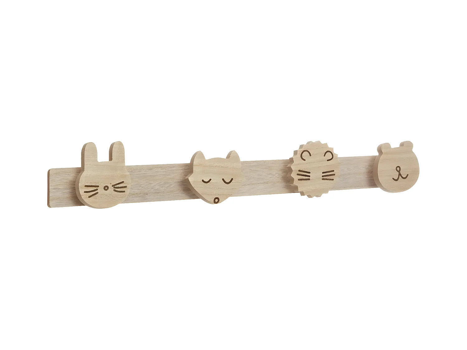Patère Enfant en Bois 4 Crochets Animaux sauvages