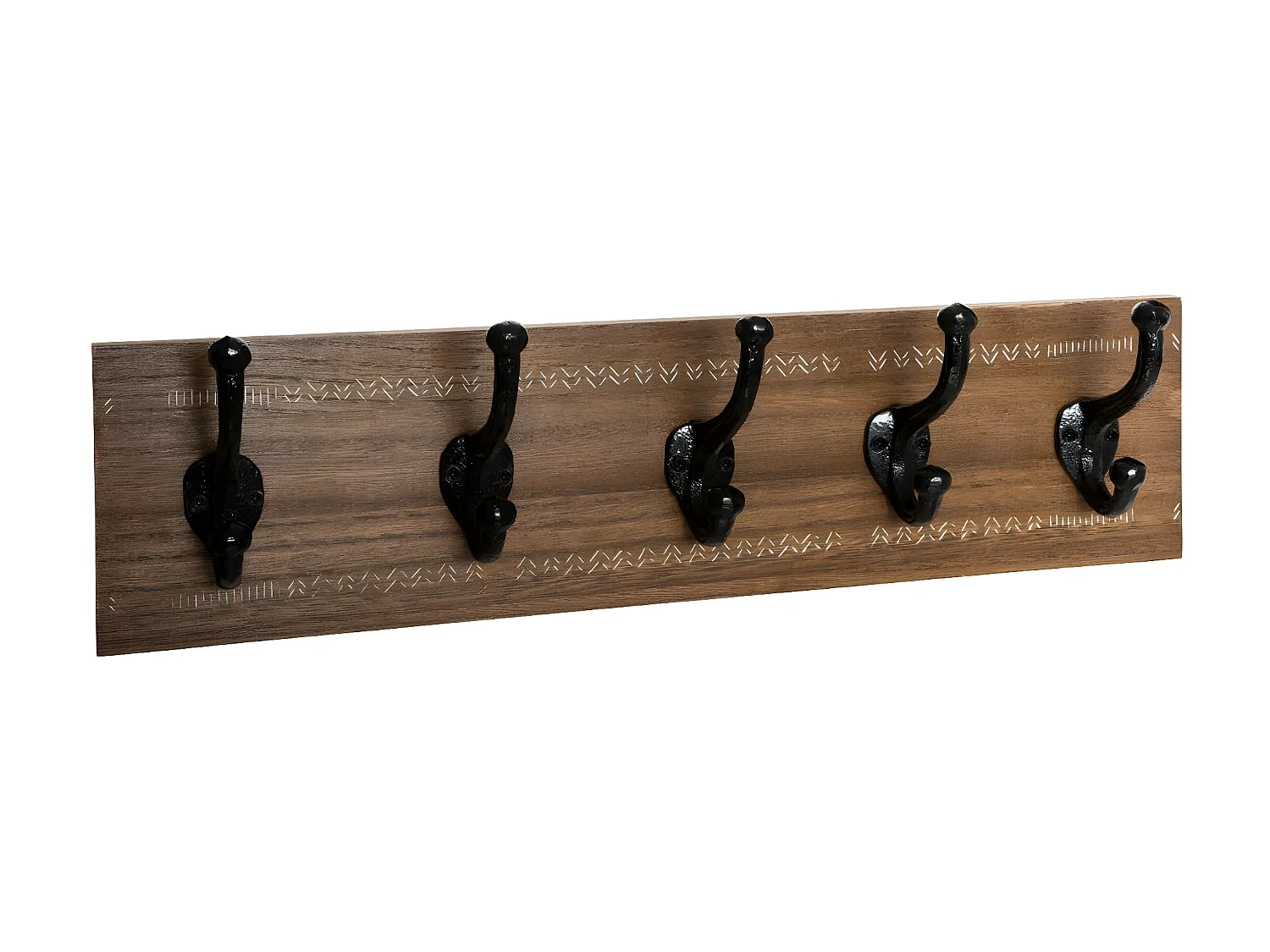 Patère en Bois 5 Crochets en métal Noir L 50 cm