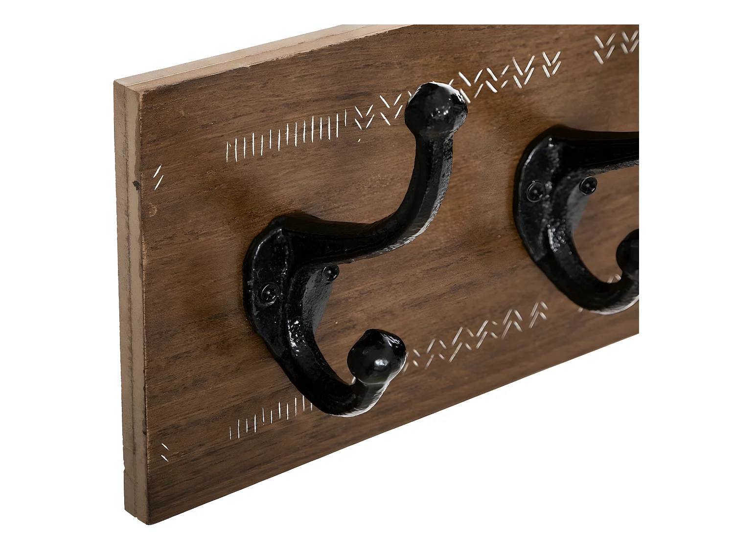 Patère en Bois 5 Crochets en métal Noir L 50 cm