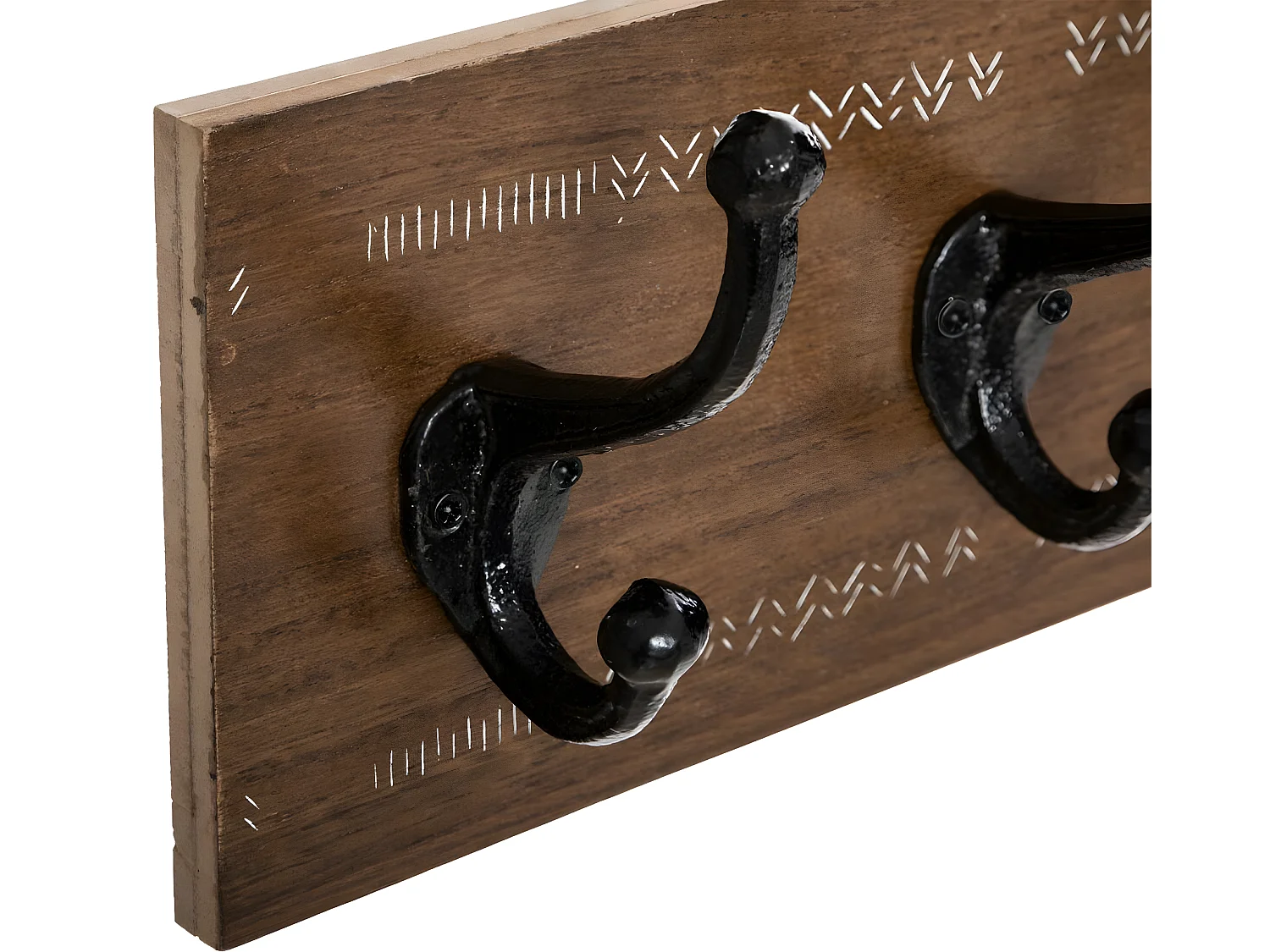 Patère en Bois 5 Crochets en métal Noir L 50 cm