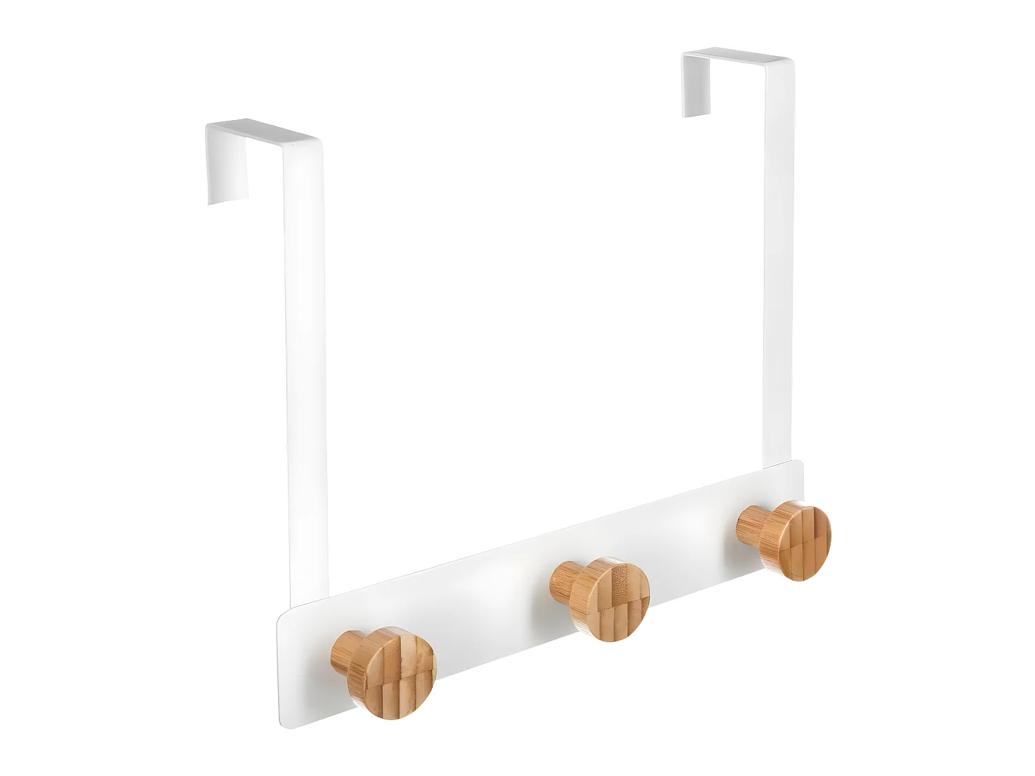 Patère de porte en Métal Blanc 3 Têtes en Bambou L 25 cm
